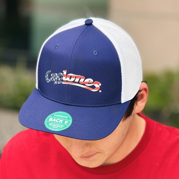 Legacy Patriotic Cyclones Script Navy Adjustable Trucker Hat front